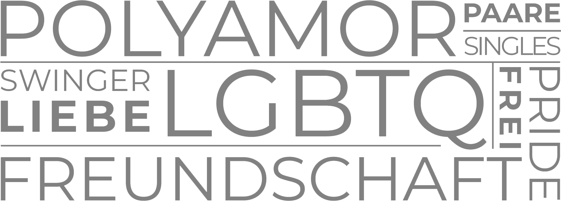 Word Cloud: Polyamor, Paare, Singles, Liebe, LGBTQ, Frei, Freundschaft